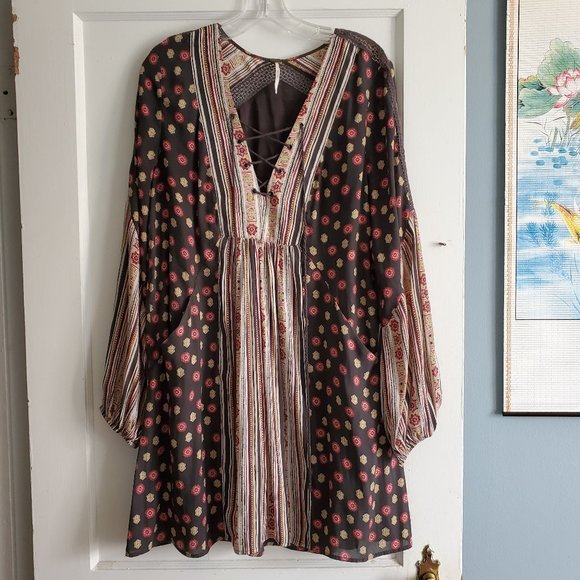 Free People Rain or Shine Boho Long Sleeve Dress in Black Size M - Picture 7 of 16